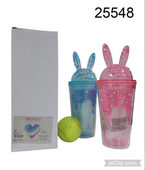 Imagen de VASO OREJAS CONEJO TIPO HELADO  C/BOMBILLA TRENDY 11.25